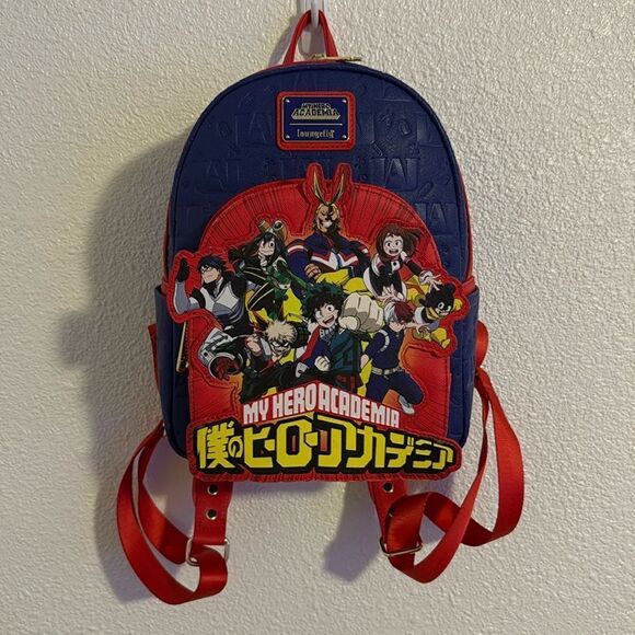 NEW-Loungefly- My Hero Academia Group Debossed Logo Mini Backpack Anime-blue/red - Picture 1 of 8